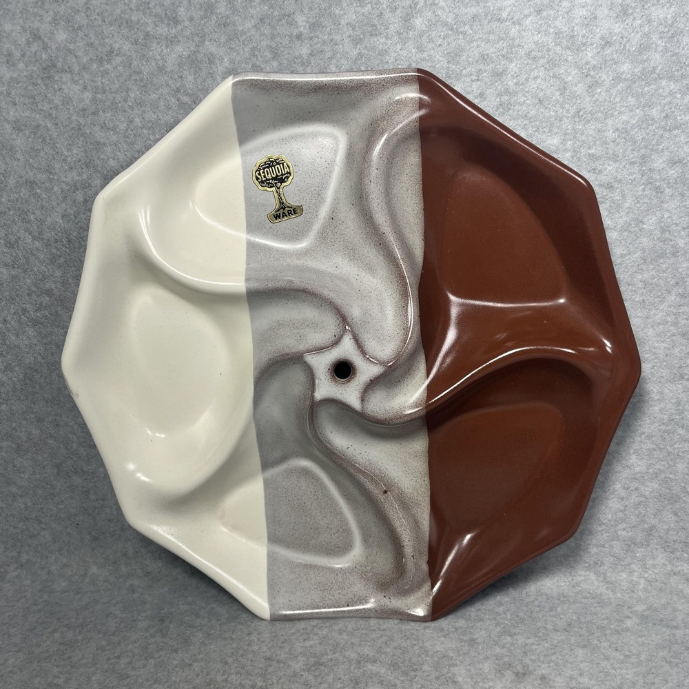 Vintage Sequoia Ware Ceramic Divided‎ Plate Mid Century Modern USA 11 Inch READ